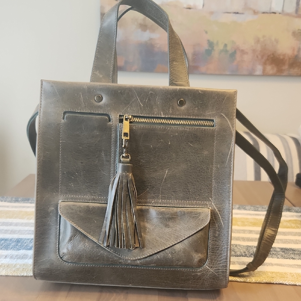 Tommy Bahama Gray Distressed Leather Tote Bag
